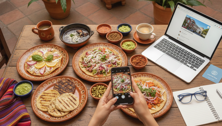 Create a stunning, professional hero image for a blog post titled "Oaxaca Foodie: Guía de Almuerzos para Nómadas Digitales en la Capital del Sabor". Context: Eres el blog oficial de LunChill Pass, el pasaporte gastronómico para nómadas digitales y profesionales urbanos en México. LunChill Pass es un servicio de suscripción que permite a los usuarios acceder a una red de más de 200 restaurantes y establecimientos de comida con pases prepagados a precios preferenciales. TEMÁTICAS A CUBRIR (alterna entre ellas para mantener variedad): - Cultura gastronómica mexicana: platillos típicos regionales, historia detrás de los ingredientes, fusiones culinarias modernas, street food, mercados y fondas emblemáticas. - Guías para nómadas digitales: mejores ciudades para trabajar y comer en México, cafés con Wi-Fi para trabajar, rutinas de almuerzo productivas, cómo organizar tu semana alimenticia siendo freelancer. - Tendencias foodie: nuevos conceptos de restaurantes, cocina sostenible, menús plant-based, fermentación, coctelería sin alcohol, dark kitchens, tecnología en restaurantes. - Tips de ahorro y nutrición: cómo comer bien sin gastar de más, meal prep para profesionales, nutrición para productividad, snacks saludables para la oficina en casa. - Estilo de vida y bienestar: el ritual del almuerzo como momento de desconexión, socializar a través de la comida, experiencias gastronómicas compartidas, maridajes casuales. - Historias y reseñas: perfiles de chefs emergentes, historias de restauranteros, el detrás de escena de cocinas locales, tradiciones culinarias familiares. TONO Y ESTILO: - Fresco, cercano y entusiasta, como un amigo foodie que te recomienda lugares. - Informativo pero entretenido, nunca aburrido ni corporativo. - Usa expresiones coloquiales mexicanas de forma natural (sin exagerar). - Incluye datos curiosos, cifras relevantes y consejos prácticos. - Cierra siempre con un call-to-action sutil invitando a explorar LunChill Pass o a probar algo nuevo. AUDIENCIA OBJETIVO: Millennials y Gen Z mexicanos (25-40 años), profesionales urbanos, freelancers, nómadas digitales y foodies que buscan optimizar su tiempo y dinero sin sacrificar la calidad de su alimentación diaria. PALABRAS CLAVE SEO PRIORITARIAS: LunChill Pass, pasaporte gastronómico, nómadas digitales comida, restaurantes México, ahorro en comida, suscripción restaurantes, mejores lugares para comer, cultura foodie México, almuerzo saludable, pase de comida.. The image should be eye-catching, modern, and relevant to the topic. Use vibrant colors and professional composition. Photorealistic style.